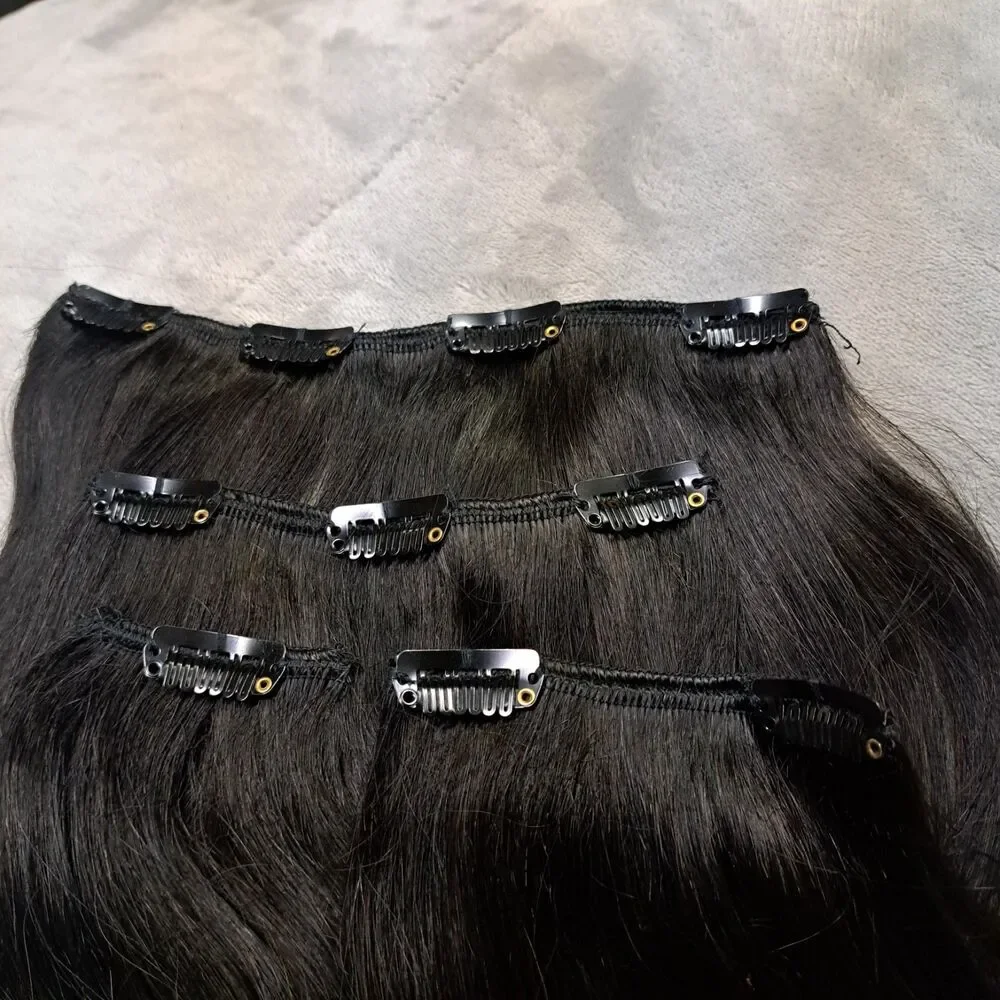 Winsky 100% Human Hair Extensions  Clip Hair 14” 4 Pieces Color 1B